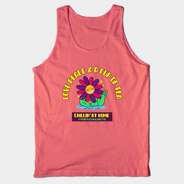 Love, Peace and a Cup of Tea 70s design Tank Top by Lemon Squeezy design 